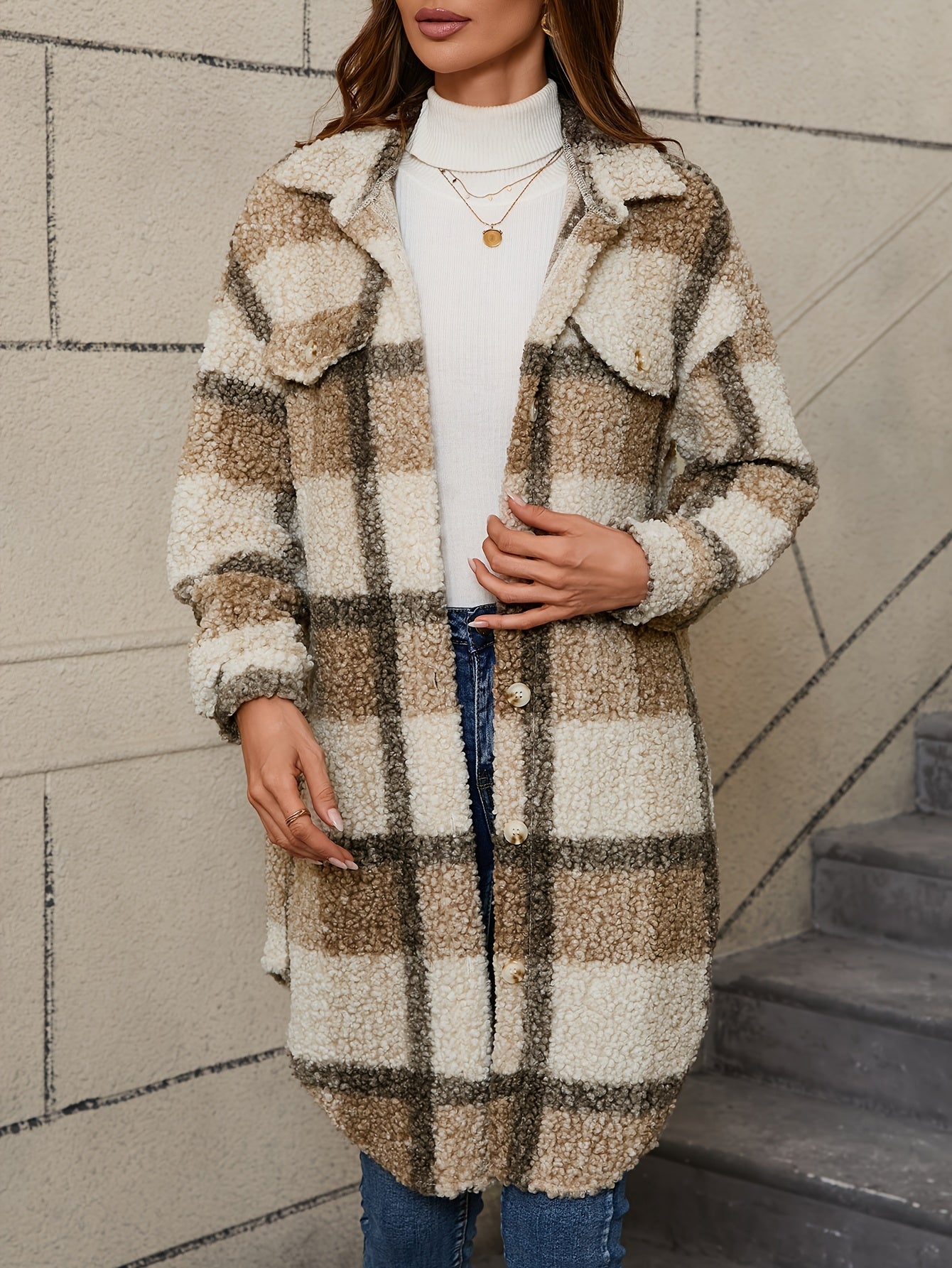 Aruni Fuzzy Plaid Coat