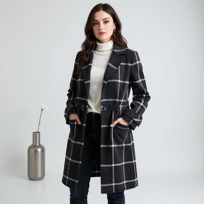 Valeria Elegant Wool Check Coat