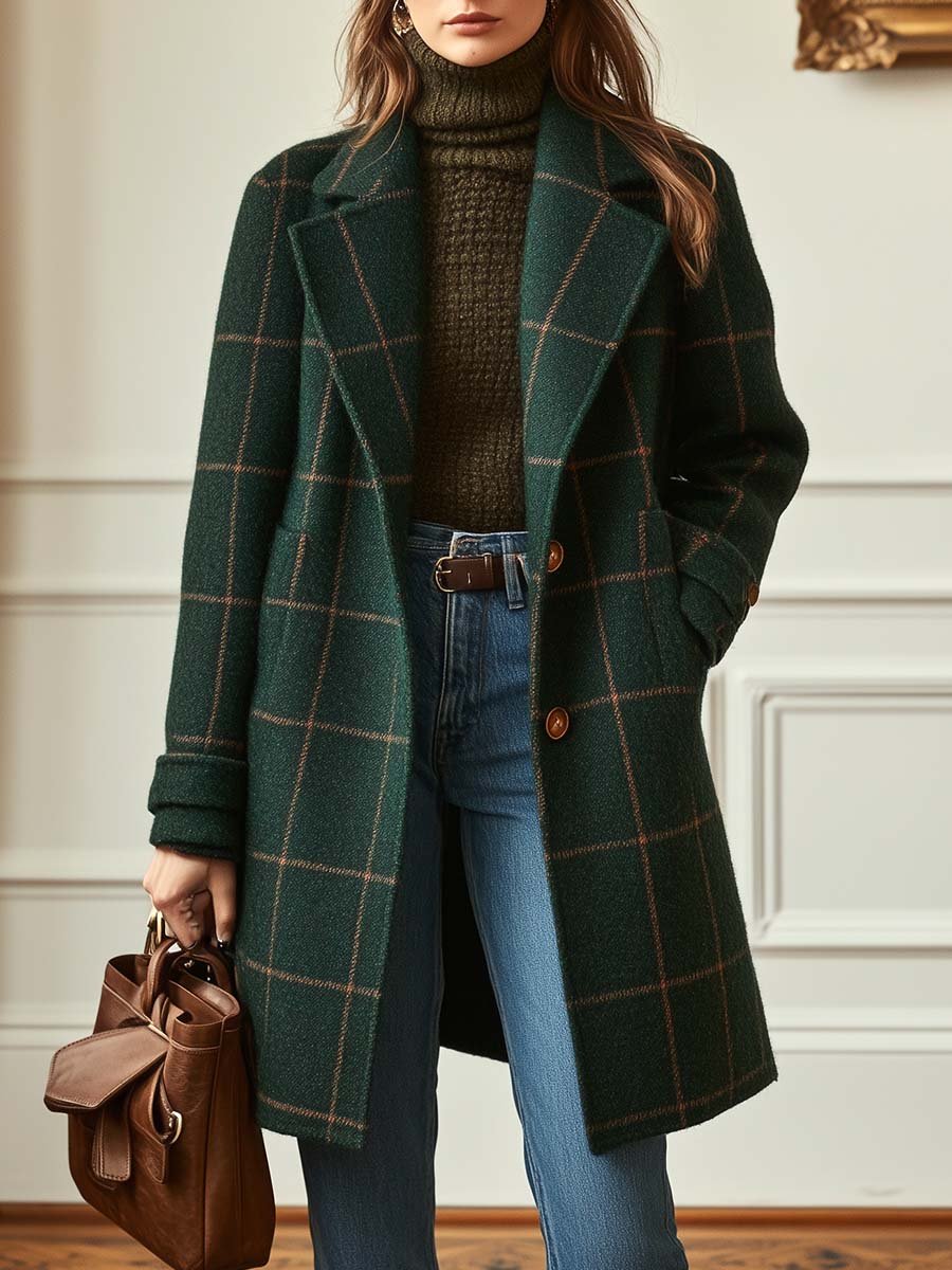 Valeria Elegant Wool Check Coat